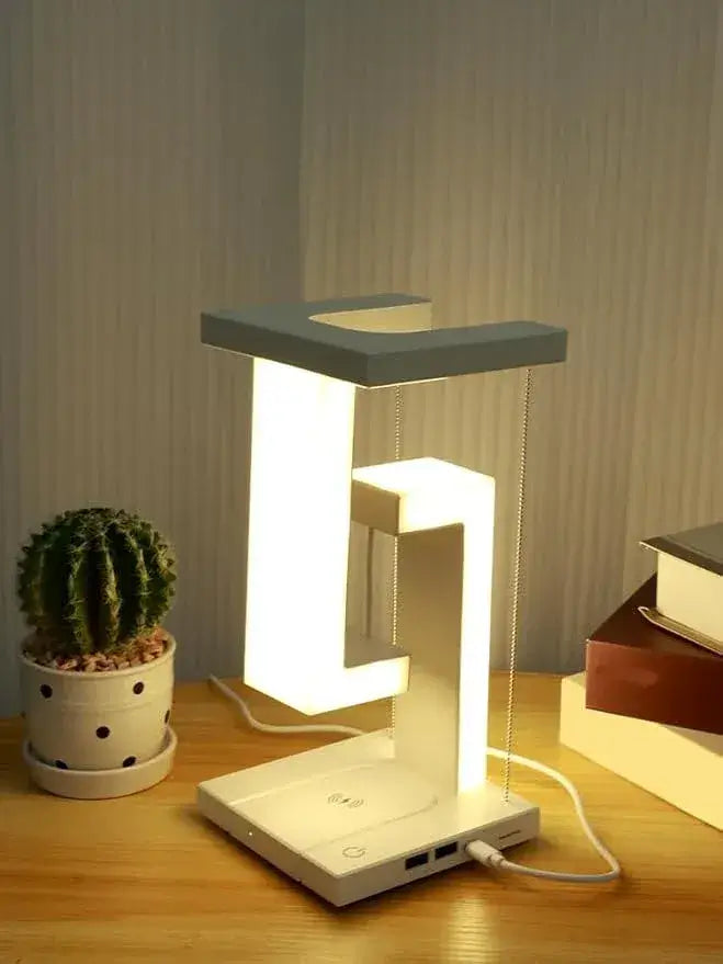 LevitaGlow Floating LED Desk Lamp with Wireless Charger & USB Hub | Emirasouq