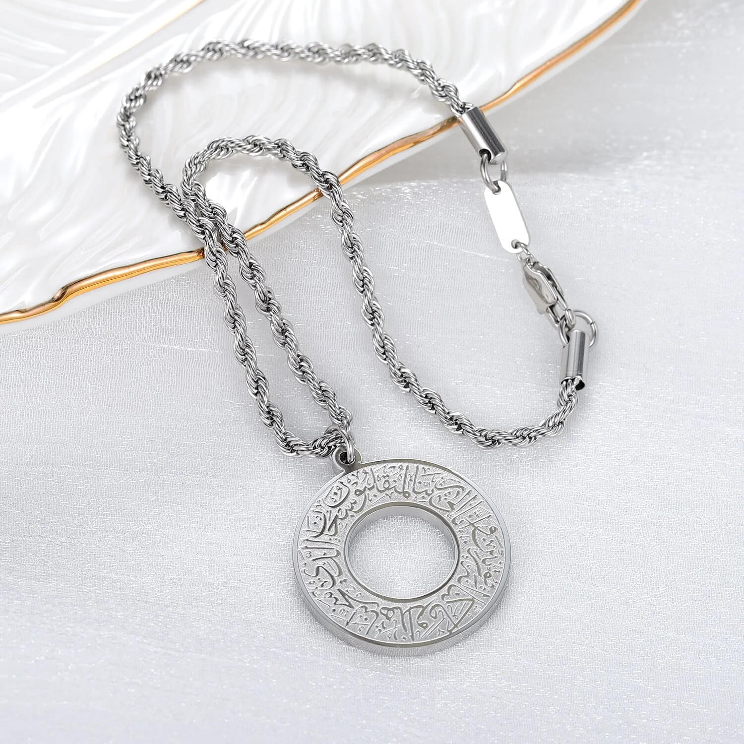 AyatAmulet™ Arabic Calligraphy Protection Pendant Necklace – Premium Stainless Steel Islamic Jewelry | Emirasouq