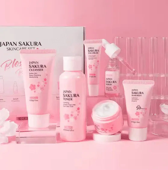 Japan Sakura 6 Piece Hydrating Skincare Set Dubai UAE complete Sakura skincare set for cleansing moisturizing hydration and healthy glowing skin