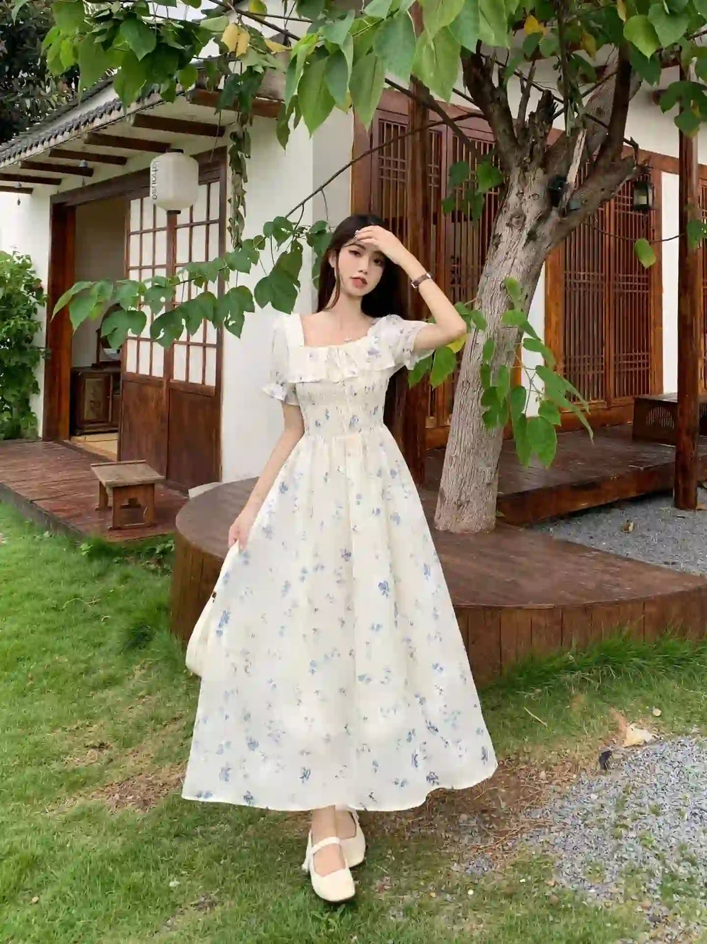 Blue Floral Chiffon Vacation Dress for Women Dubai UAE elegant floral chiffon dress for beach vacations summer outings and casual wear