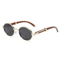 Metal Oval Wood-Grain UV400 Sunglasses