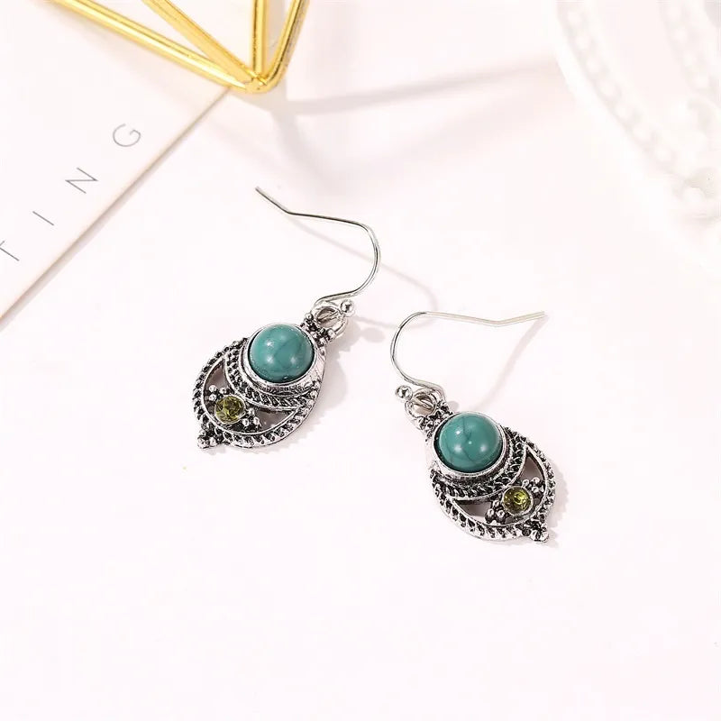 Bohemian Style Teal Turquoise Pendant Ear Jewelry Dubai UAE vintage openwork carved earrings for women boho fashion accessories