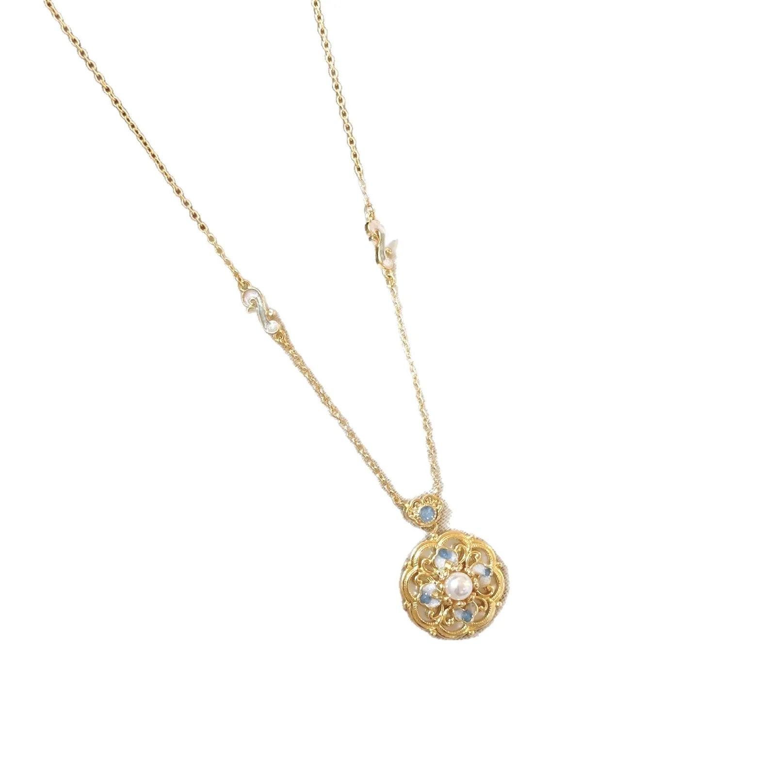 Chinese Style Retro Enamel Floral Pearl Clavicle Necklace Dubai UAE elegant vintage floral pearl necklace for women luxury jewelry
