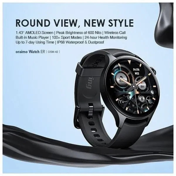 Oraimo OSW-42 AMOLED Bluetooth Smart Watch Dubai UAE AMOLED smartwatch with Bluetooth connectivity for fitness tracking notifications calls and everyday use