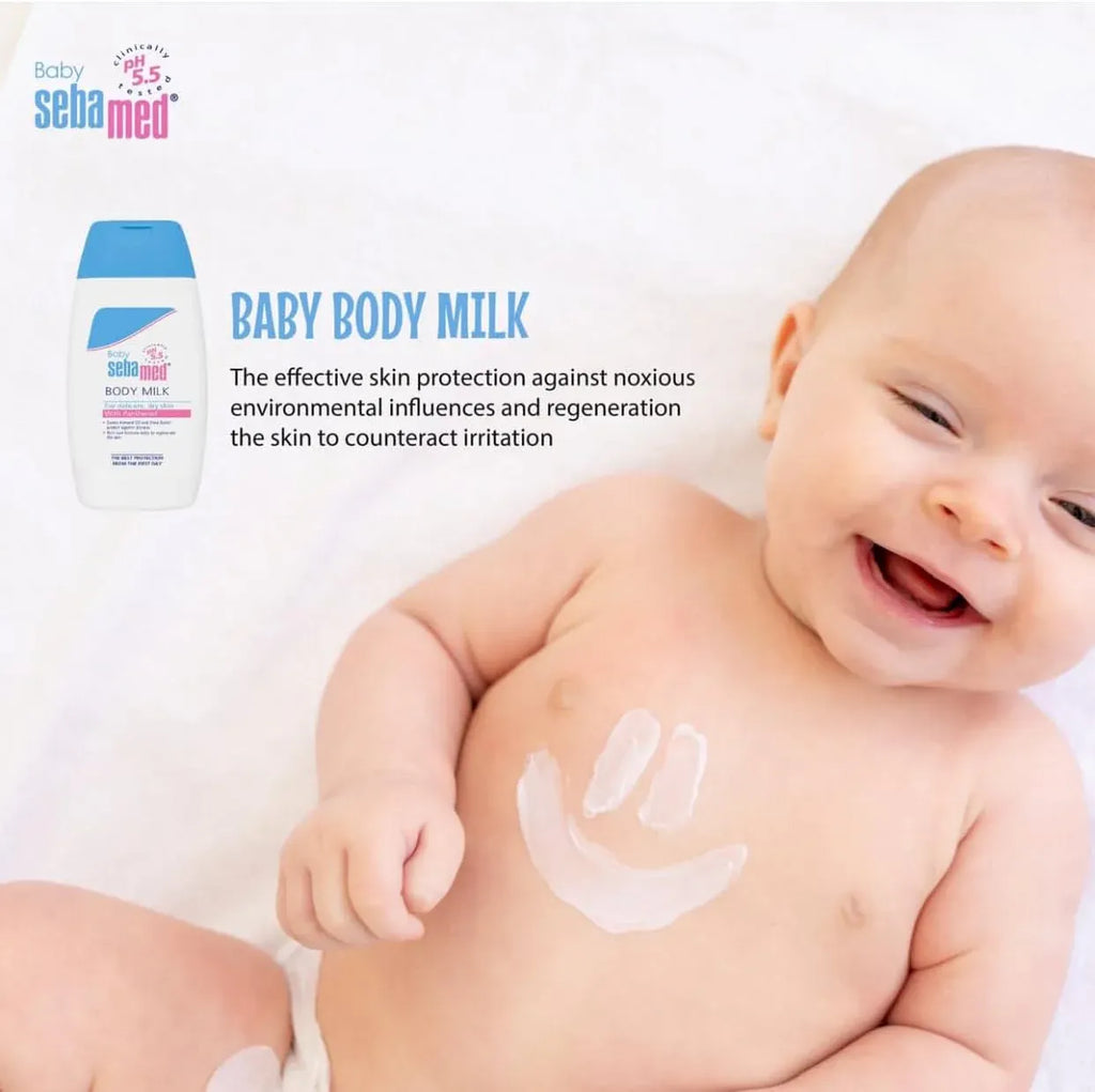 Sebamed Baby Body Milk with Panthenol pH 5.5 Dubai UAE gentle baby moisturizer for soft hydrated and protected sensitive skin