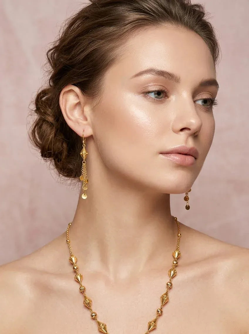 Elegant Gold Bead Necklace and Earrings Set Dubai UAE luxury women's jewelry set with gold bead design for weddings parties and special occasions
