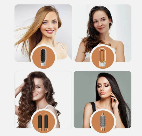 5-in-1 Ceramic Hot Air Styler & Hair Volumizer Brush – Straighten, Curl & Style Like a Pro | Emirasouq