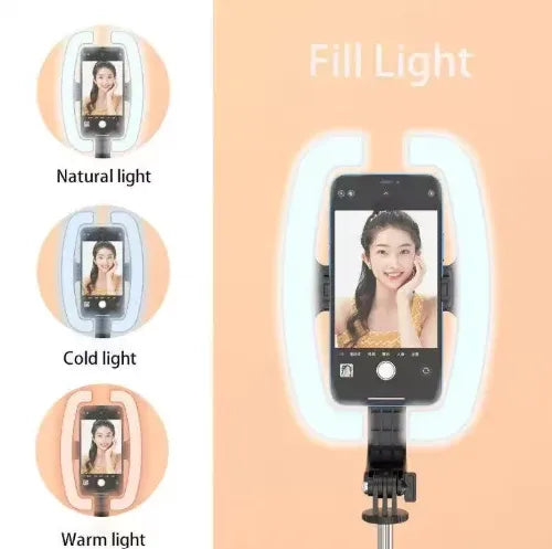 Wireless Selfie Stick Tripod with Ring Light and Remote Dubai UAE Bluetooth selfie stick tripod with LED ring light remote control for smartphones vlogging and video calls