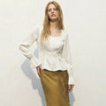 Elegant Off White Puff Sleeve Pullover Top Dubai UAE women's off white puff sleeve top with elegant design for casual wear office outfits and everyday fashion