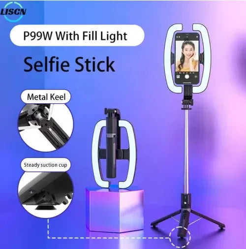 Wireless Selfie Stick Tripod with Ring Light and Remote Dubai UAE Bluetooth selfie stick tripod with LED ring light remote control for smartphones vlogging and video calls