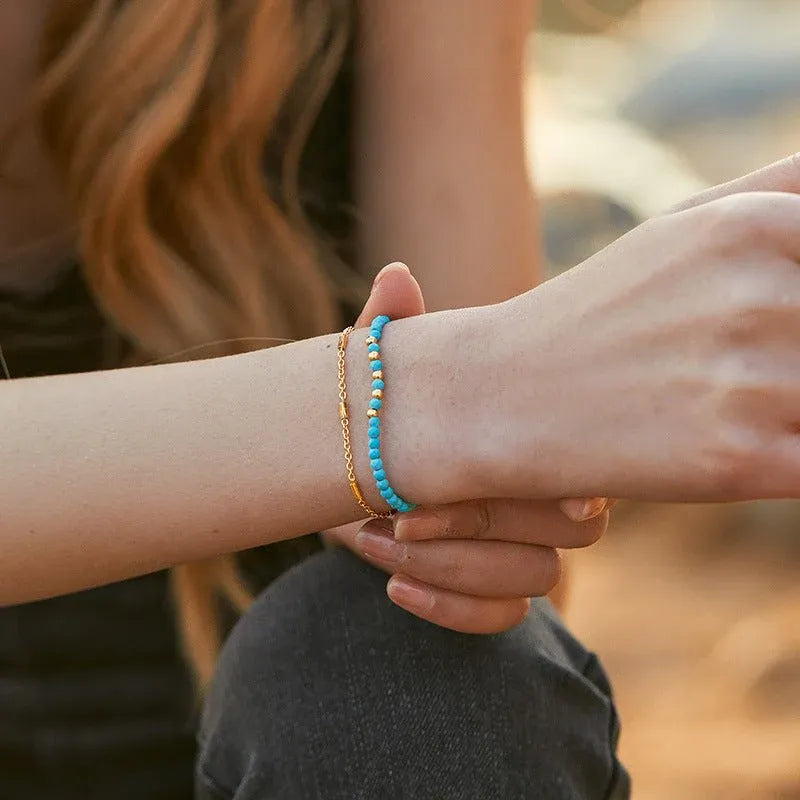 Elegant Turquoise Bracelet with 18K Gold Plating Dubai UAE luxury women's bracelet featuring turquoise accents and premium gold plated finish