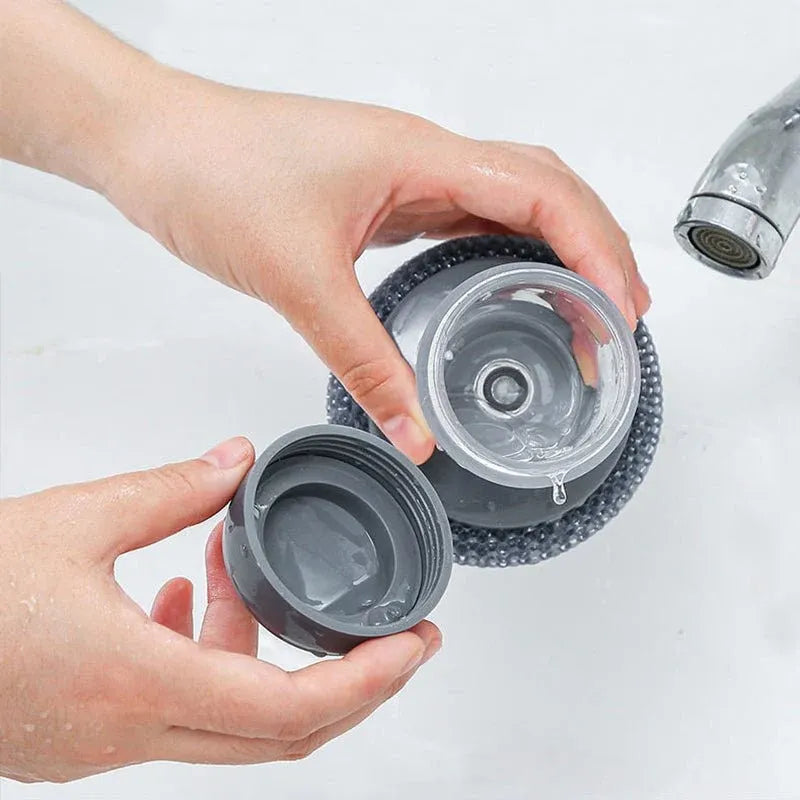 Soap Dispensing Pot Cleaning Brush with Replaceable Head Dubai UAE kitchen cleaning brush with built in soap dispenser replaceable scrub head for pots pans and dishes