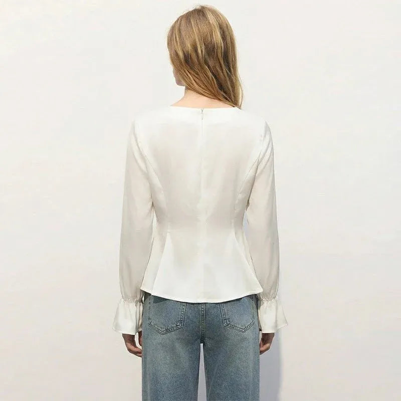 Elegant Off White Puff Sleeve Pullover Top Dubai UAE women's off white puff sleeve top with elegant design for casual wear office outfits and everyday fashion