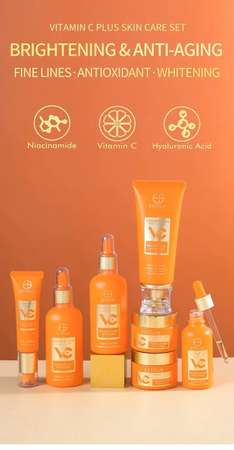 Vitamin C Plus 7 Piece Brightening Skincare Set Dubai UAE complete vitamin C skincare set for cleansing hydration bright looking skin and daily facial care