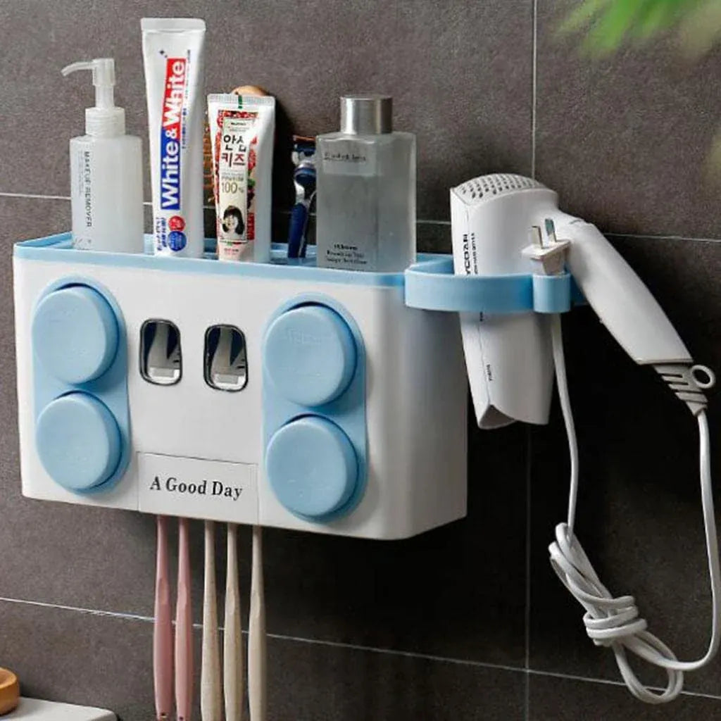 Wall Mounted Bathroom Organizer with Toothpaste Dispenser Dubai UAE wall mounted bathroom organizer with automatic toothpaste dispenser toothbrush holder and space saving storage