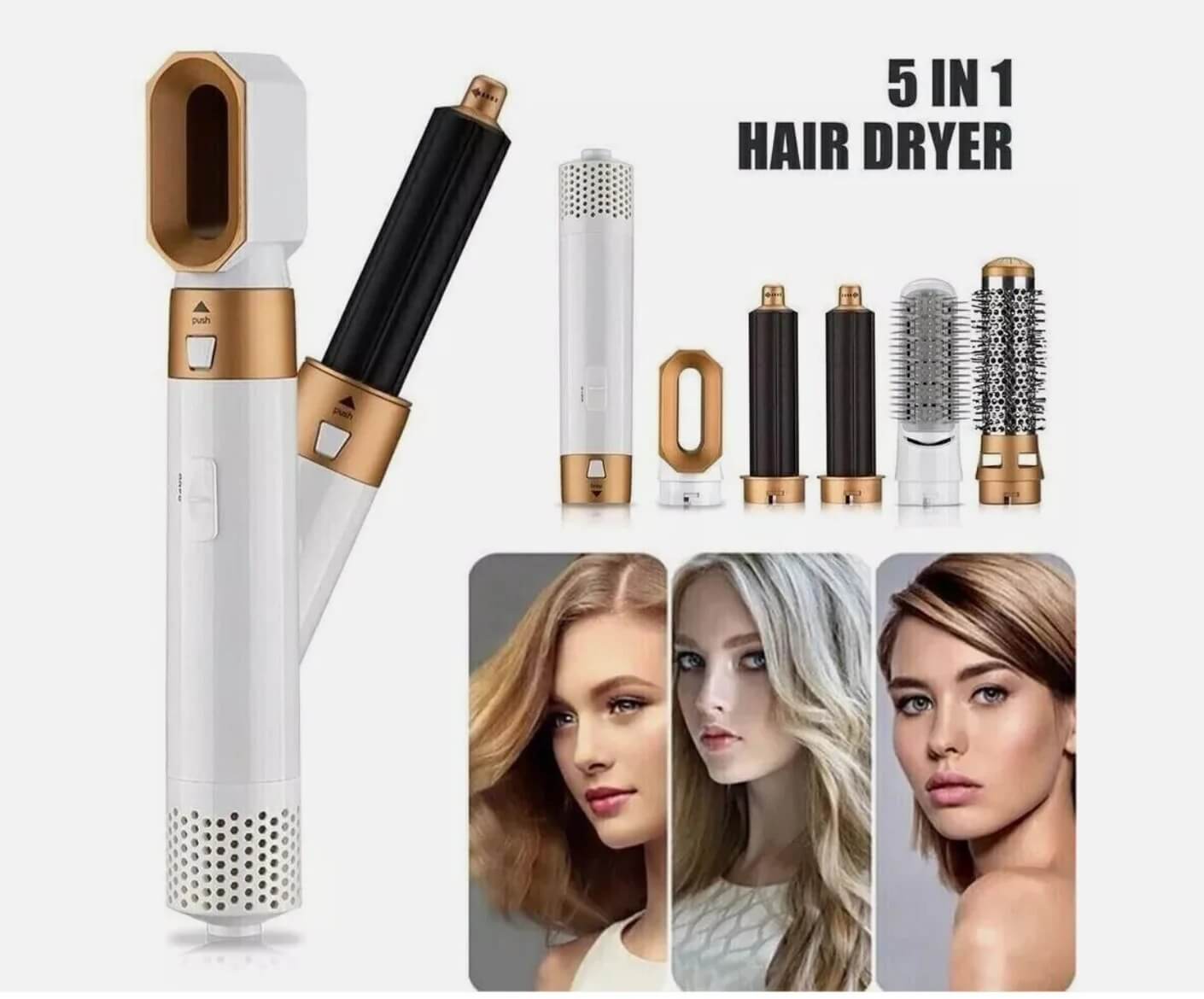 5-in-1 Ceramic Hot Air Styler & Hair Volumizer Brush – Straighten, Curl & Style Like a Pro | Emirasouq