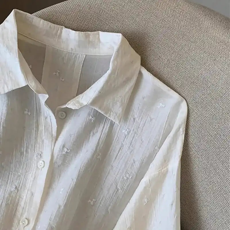 Elegant White Crepe Loose Fit Shirt Cardigan Dubai UAE women's white crepe shirt cardigan with relaxed loose fit for casual wear office and everyday style