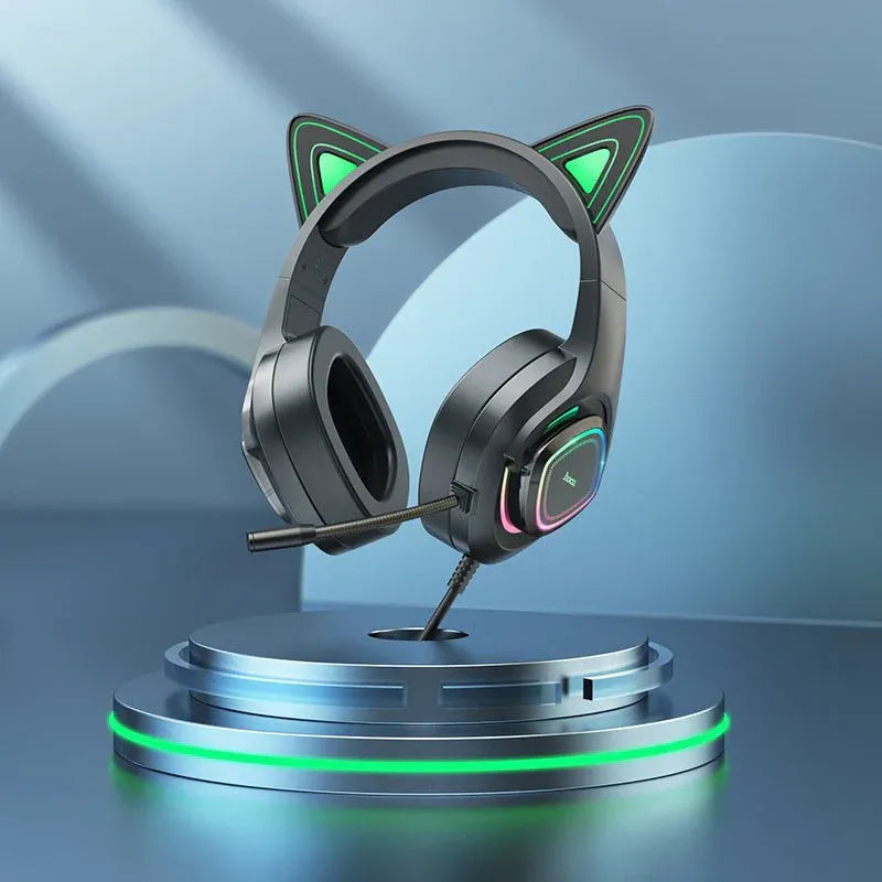 Hoco W107 Luminous Cat Gaming Headset Dubai UAE RGB gaming headphones with cat ears immersive stereo sound and comfortable over ear design