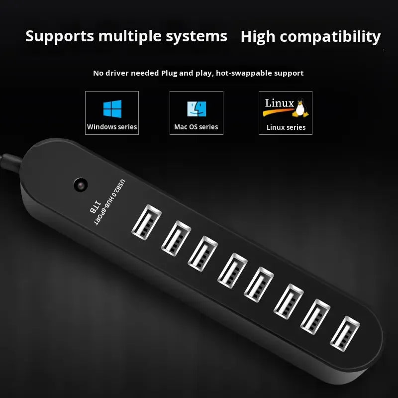 8 Port USB 2.0 Hub Multi USB Splitter Dubai UAE high speed USB hub for connecting laptops desktops keyboards mouse and USB devices