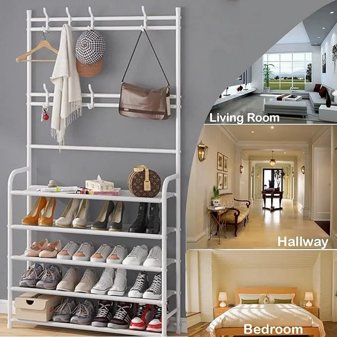 Multi Functional Shoe and Hat Rack with Coat Hooks Dubai UAE entryway shoe rack with coat hooks hat storage and space saving hallway organizer