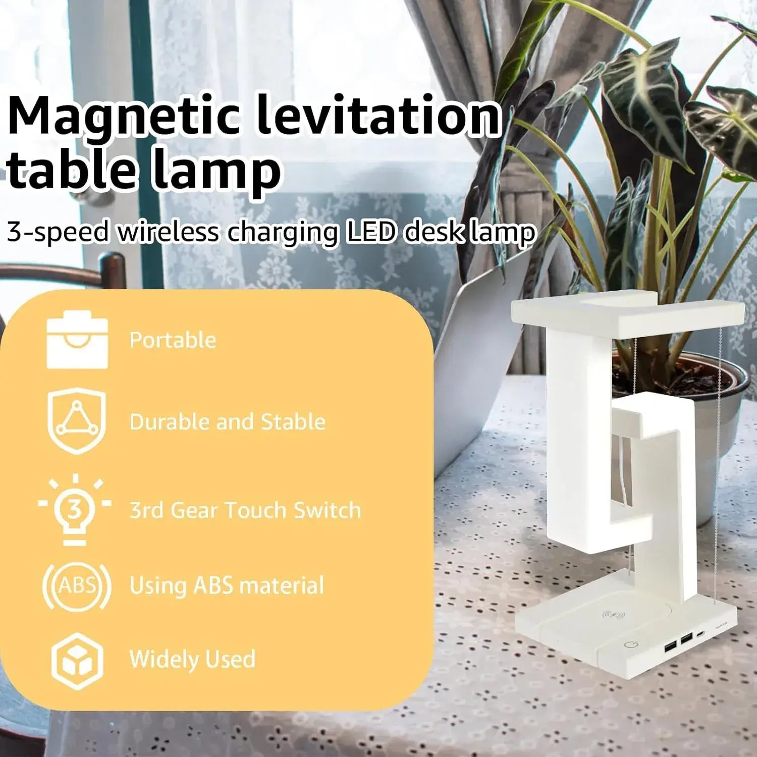 LevitaGlow Floating LED Desk Lamp with Wireless Charger & USB Hub | Emirasouq