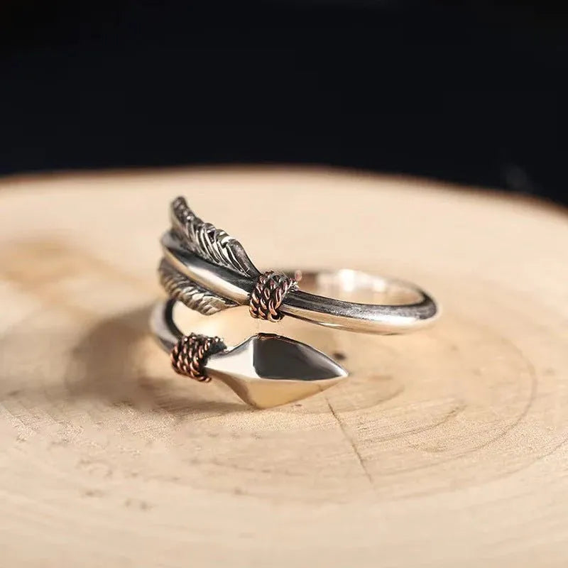 Vintage Arrow Adjustable Men's Statement Ring – Retro Open Finger Band | Emirasouq