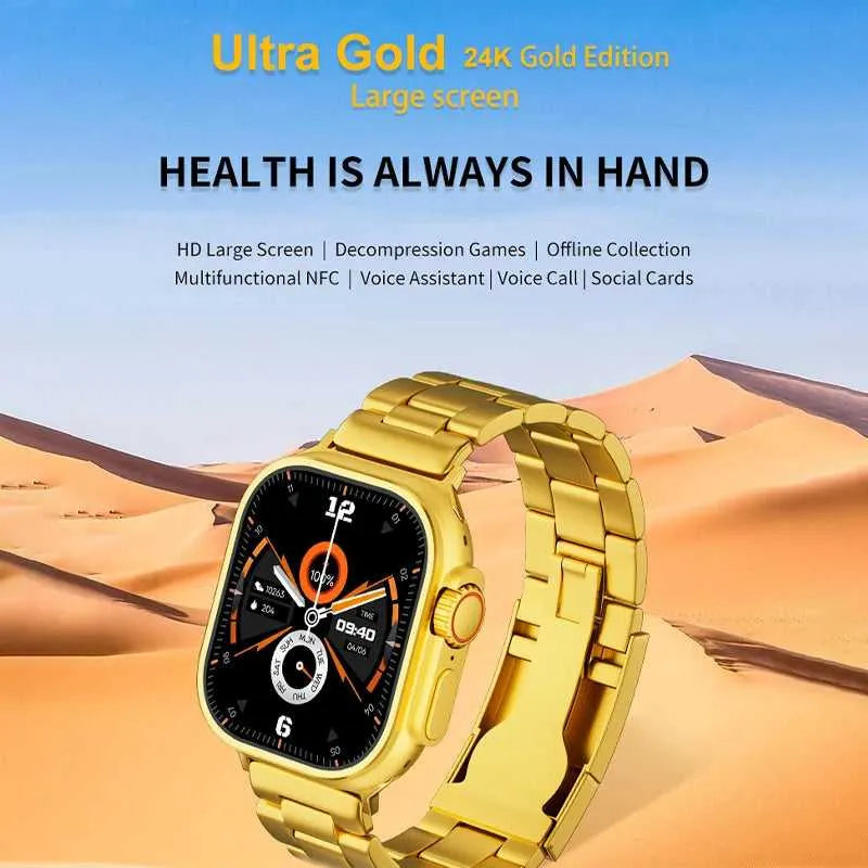Gold Ultra Smart Watch with Premium Metal Strap & HD Touch Display | Emirasouq