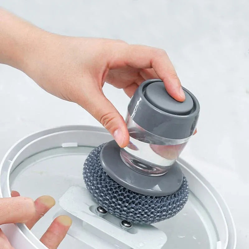 Soap Dispensing Pot Cleaning Brush with Replaceable Head Dubai UAE kitchen cleaning brush with built in soap dispenser replaceable scrub head for pots pans and dishes