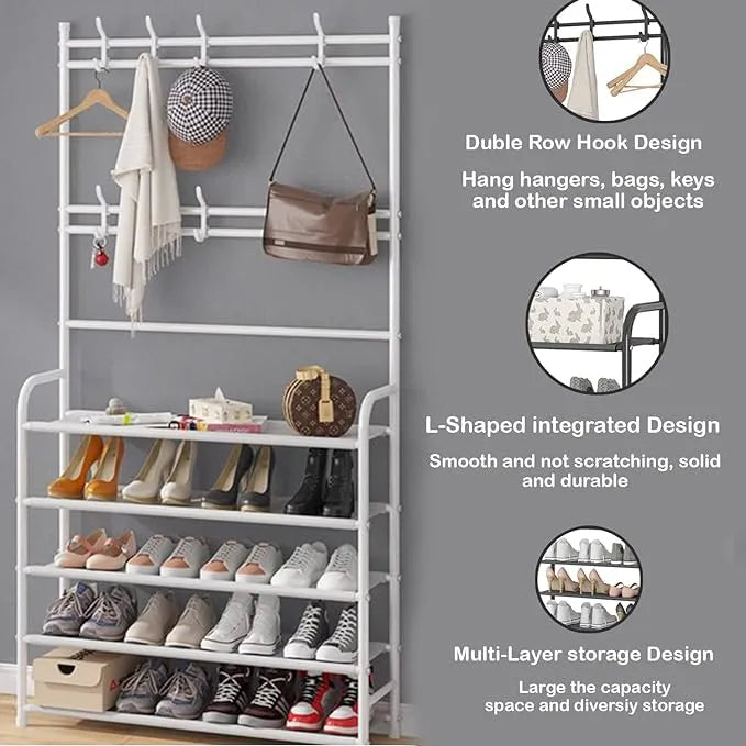 Multi Functional Shoe and Hat Rack with Coat Hooks Dubai UAE entryway shoe rack with coat hooks hat storage and space saving hallway organizer