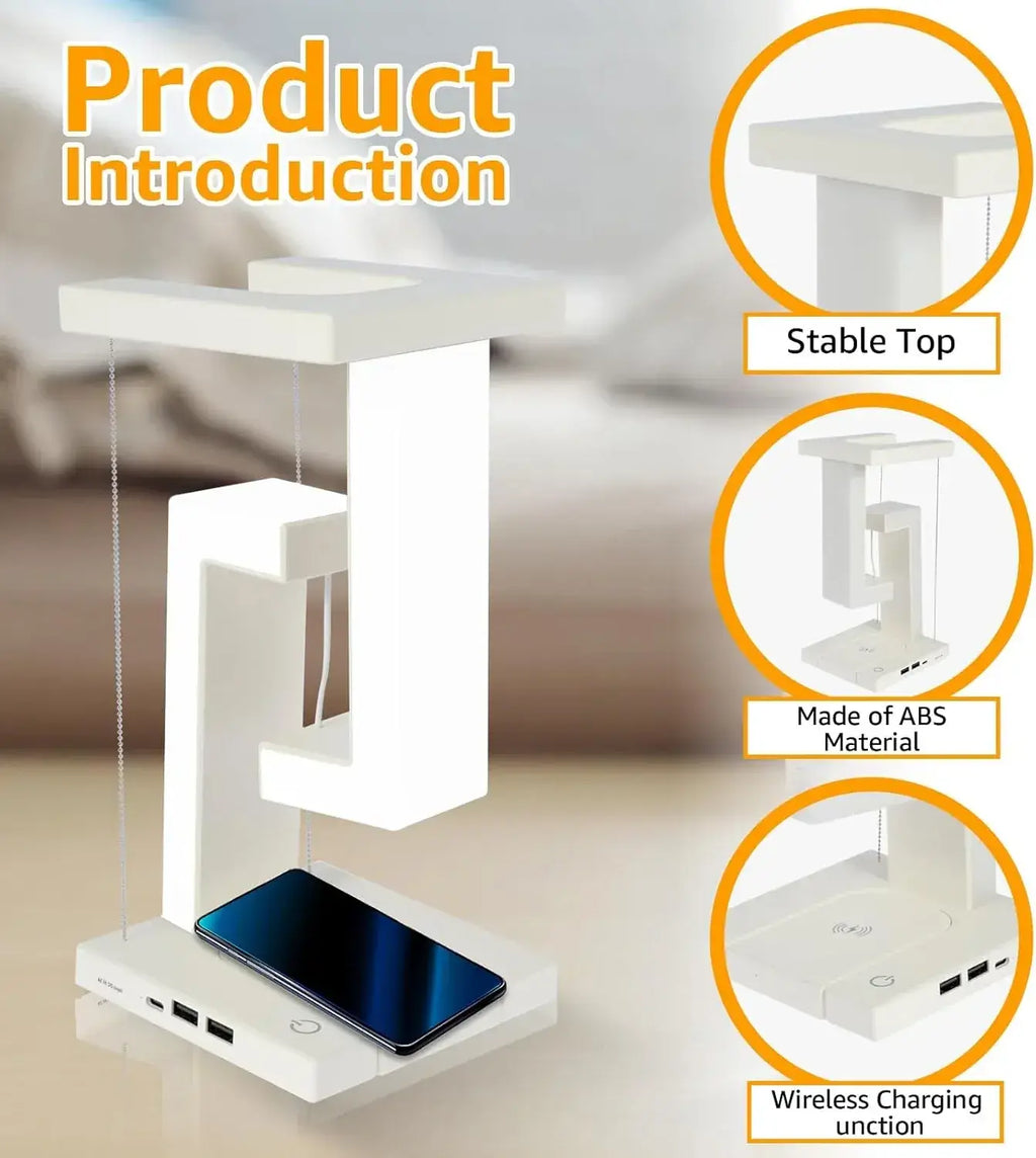LevitaGlow Floating LED Desk Lamp with Wireless Charger & USB Hub | Emirasouq