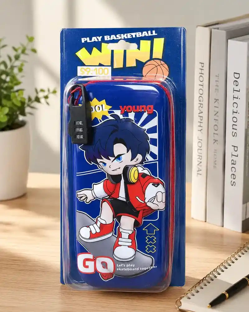 Anime Locked Pencil Case with Combination Lock Dubai UAE stylish pencil case with secure combination lock for school stationery and student essentials