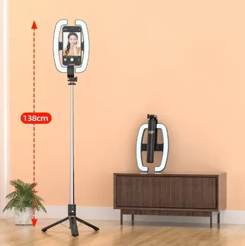Wireless Selfie Stick Tripod with Ring Light and Remote Dubai UAE Bluetooth selfie stick tripod with LED ring light remote control for smartphones vlogging and video calls