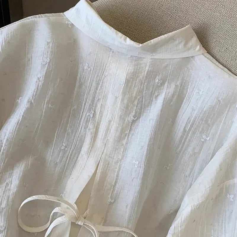 Elegant White Crepe Loose Fit Shirt Cardigan Dubai UAE women's white crepe shirt cardigan with relaxed loose fit for casual wear office and everyday style