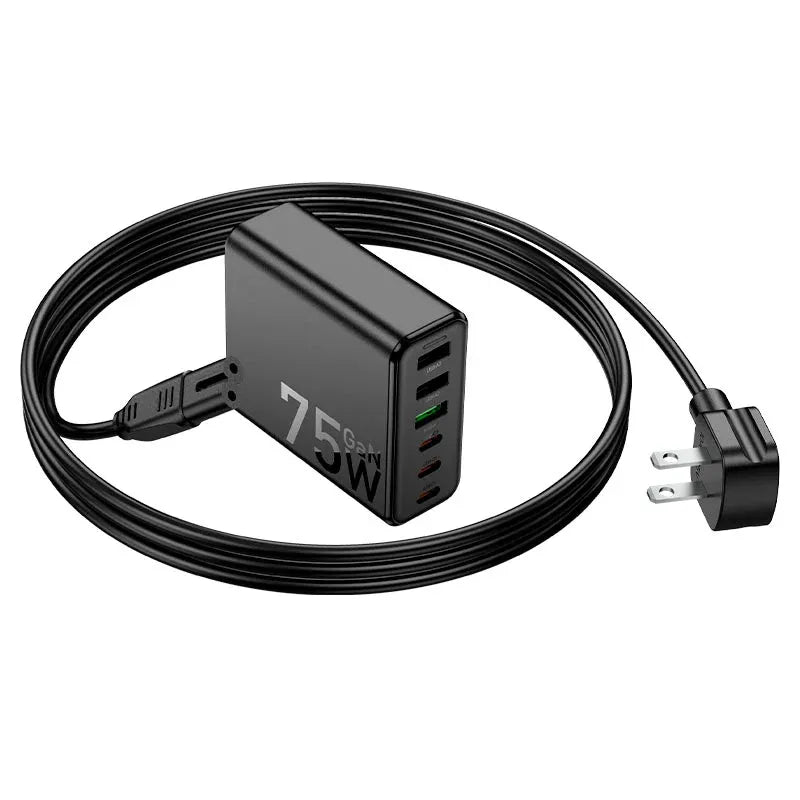 HOCO 75W GaN 6 Port Fast Charger with PD and QC 3.0 Dubai UAE GaN fast charger with six ports for smartphones tablets laptops and USB devices
