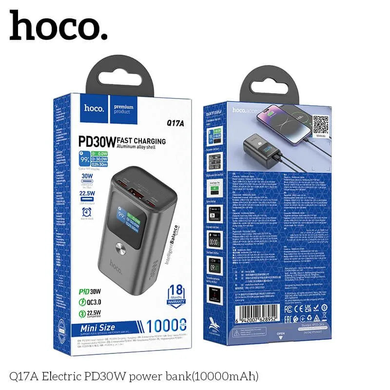 Hoco Q17A 30W Fast Charging LED Power Bank Dubai UAE portable power bank with 30W fast charging and LED battery display for smartphones tablets and USB devices