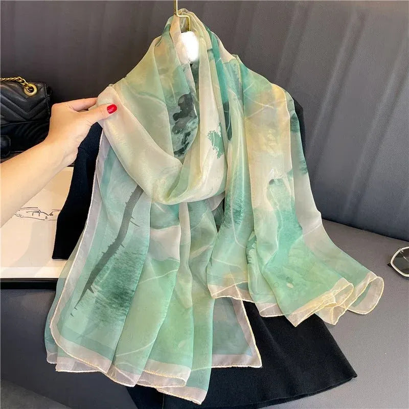 Luxury Silk Feel Patterned Scarf for Women Dubai UAE elegant silk feel patterned scarf for women stylish hijab neck scarf and everyday fashion