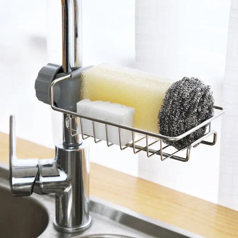 Stainless Steel Faucet Storage Shelf Dubai UAE sink organizer rack for storing sponges soap brushes and kitchen essentials