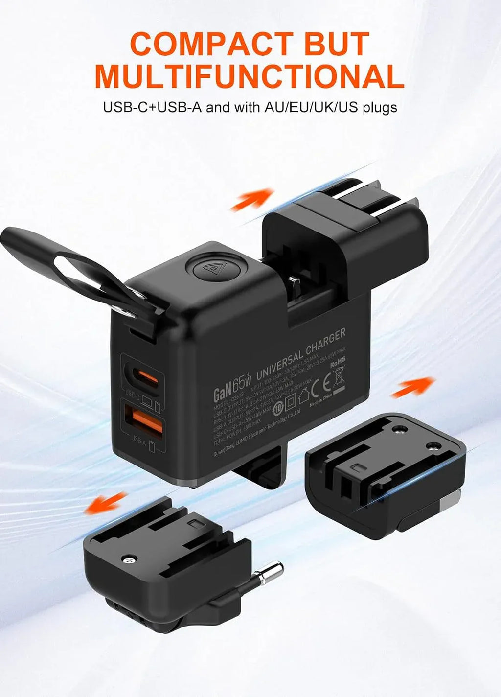 65W GaN Fast Charger with USB C and USB A Dubai UAE compact GaN fast charger for laptops smartphones tablets and USB powered devices