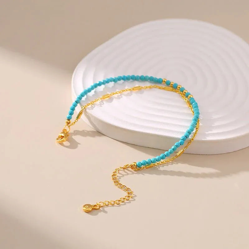 Elegant Turquoise Bracelet with 18K Gold Plating Dubai UAE luxury women's bracelet featuring turquoise accents and premium gold plated finish