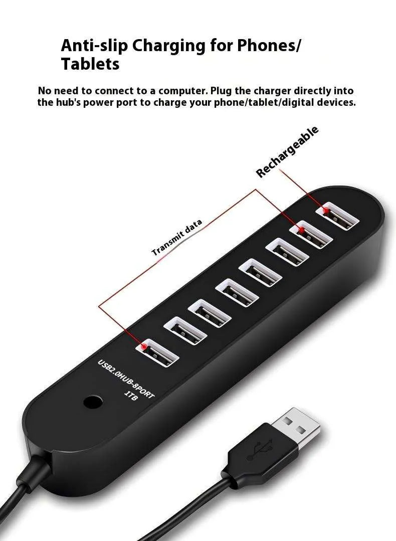 8 Port USB 2.0 Hub Multi USB Splitter Dubai UAE high speed USB hub for connecting laptops desktops keyboards mouse and USB devices