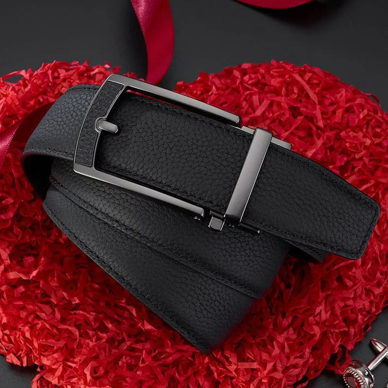 Men's Genuine Leather Automatic Buckle Belt Dubai UAE premium men's leather belt with automatic buckle for business and casual wear