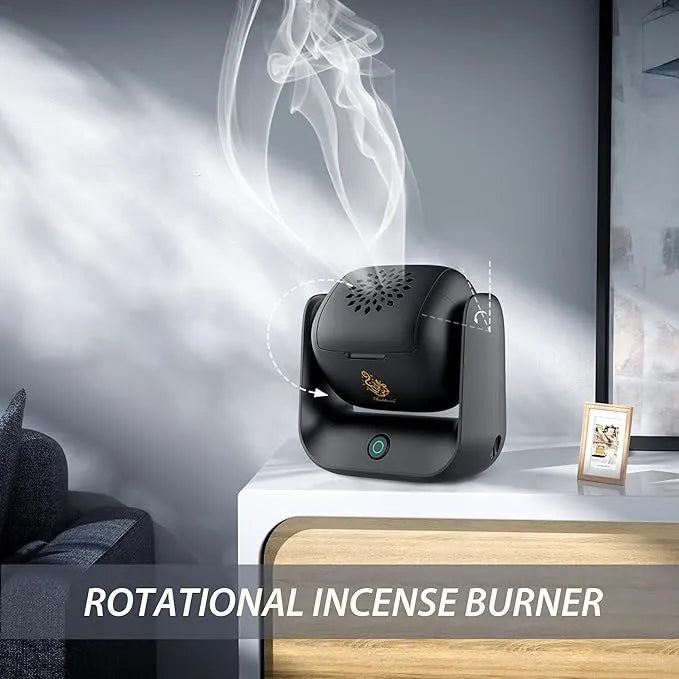 Automatic Rotational Electric Bakhoor Burner Dubai UAE electric bakhoor burner with automatic rotating design for oud incense home fragrance and elegant aromatherapy