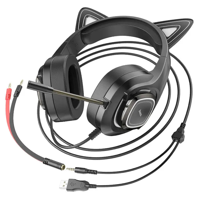 Hoco W107 Luminous Cat Gaming Headset Dubai UAE RGB gaming headphones with cat ears immersive stereo sound and comfortable over ear design