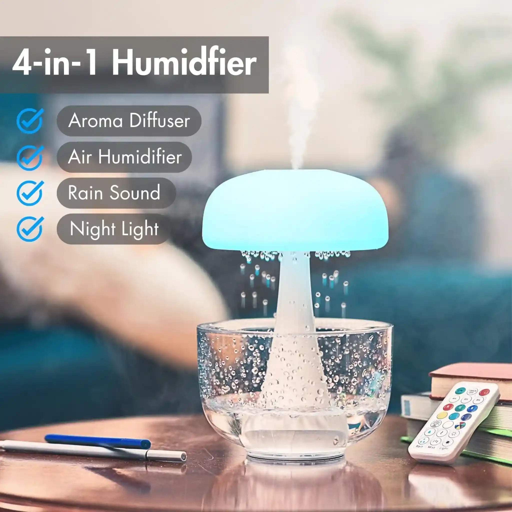 Jellyfish Raindrop Aroma Humidifier with LED Light Dubai UAE ultrasonic aroma diffuser with jellyfish raindrop effect LED night light and home humidifier