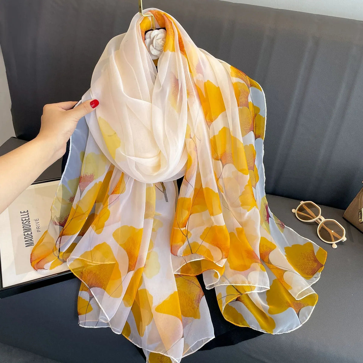 Luxury Silk Feel Patterned Scarf for Women Dubai UAE elegant silk feel patterned scarf for women stylish hijab neck scarf and everyday fashion