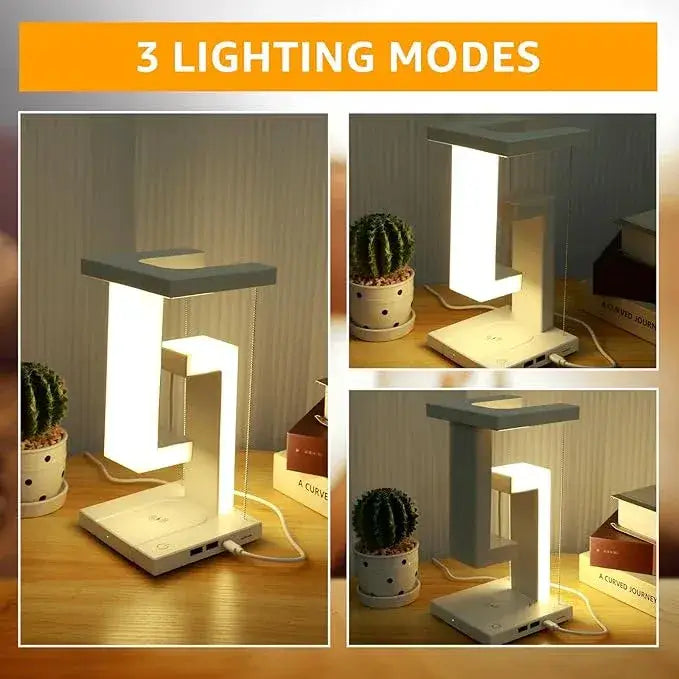 LevitaGlow Floating LED Desk Lamp with Wireless Charger & USB Hub | Emirasouq
