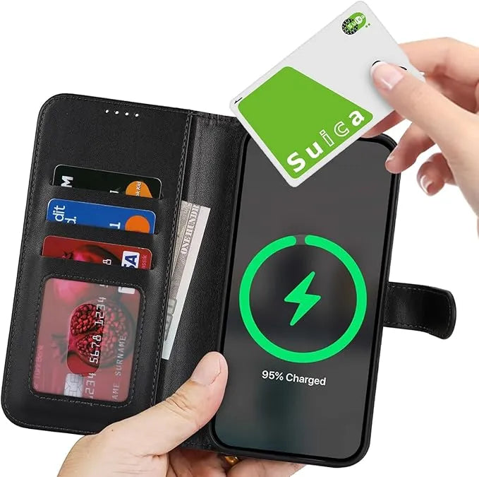 ZHUSE Leather Wallet Wireless Power Bank Dubai UAE premium leather wallet with built in wireless power bank for smartphones travel and everyday carry