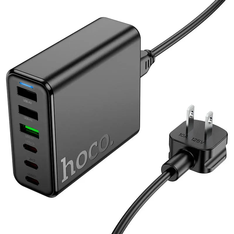HOCO 75W GaN 6 Port Fast Charger with PD and QC 3.0 Dubai UAE GaN fast charger with six ports for smartphones tablets laptops and USB devices