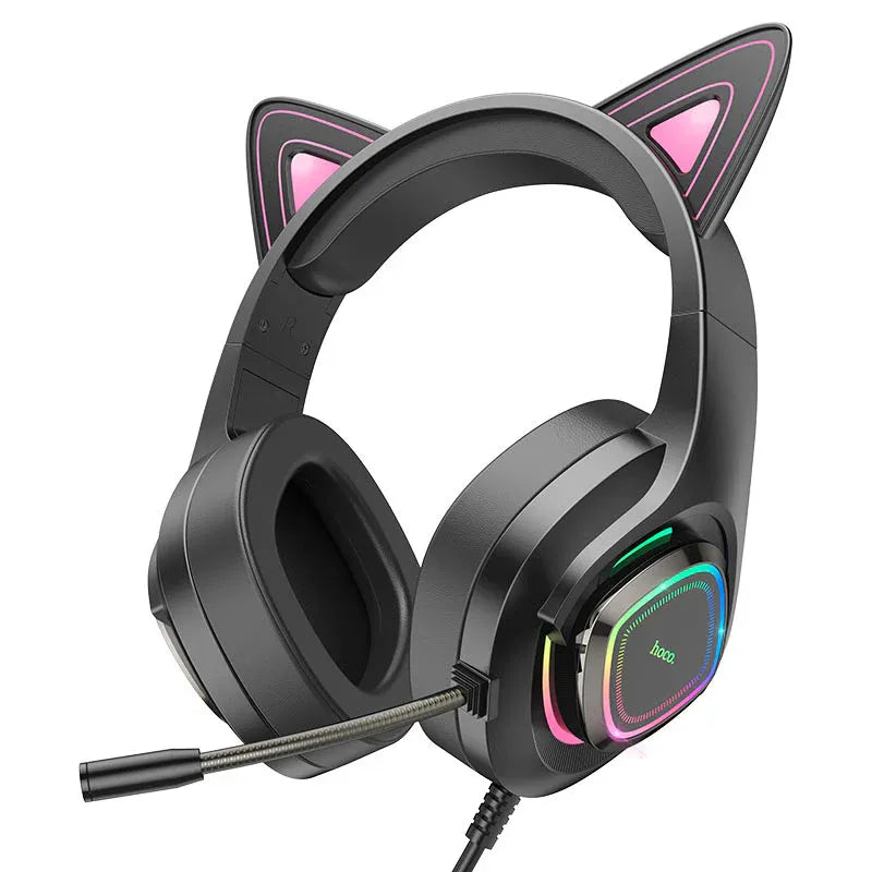 Hoco W107 Luminous Cat Gaming Headset Dubai UAE RGB gaming headphones with cat ears immersive stereo sound and comfortable over ear design