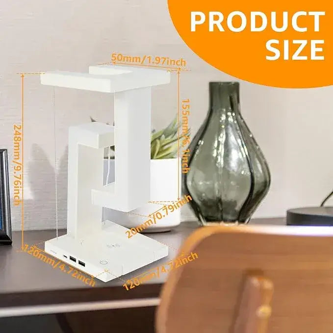 LevitaGlow Floating LED Desk Lamp with Wireless Charger & USB Hub | Emirasouq
